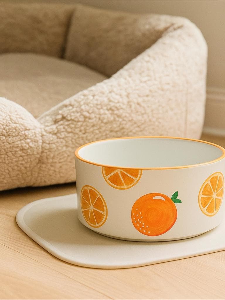 Orange Dog Bowl | Hand-Painted Ceramic Food & Water Dish | Pet Feeding Bowl Gift