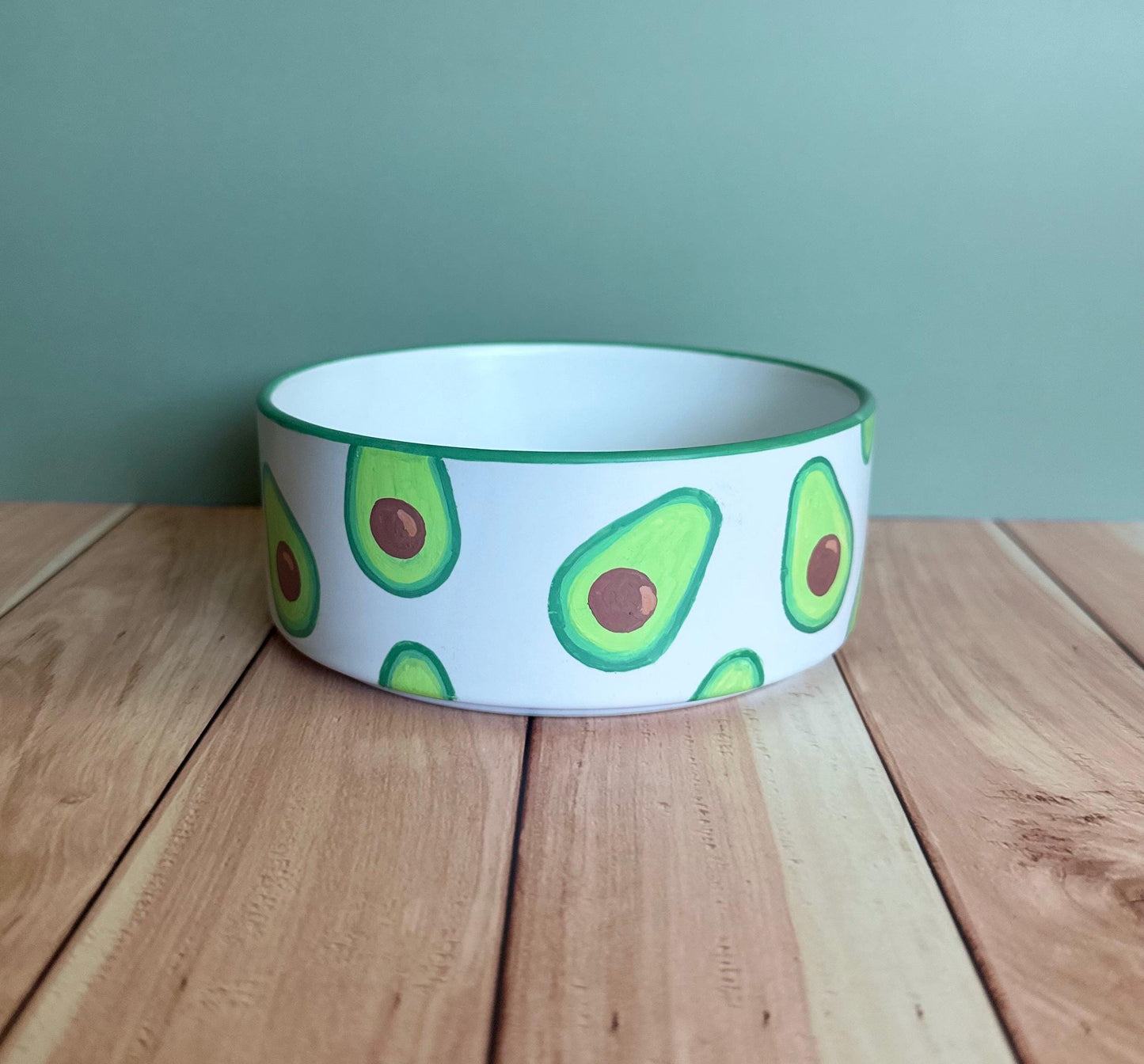 Personalized Avocado Pet Bowl: Hand-Painted Ceramic Food or Water Dish