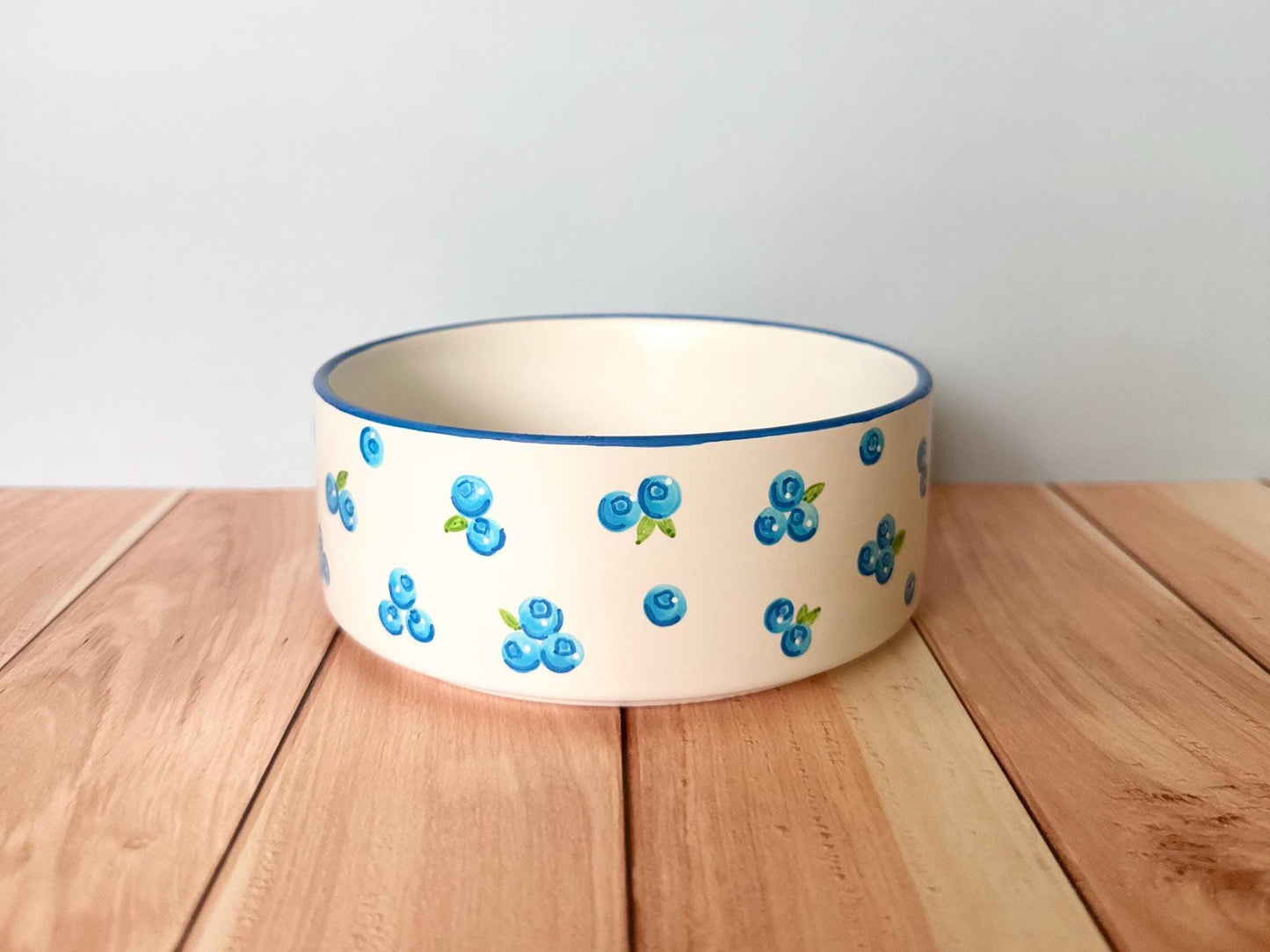 Personalized Hand-Painted Ceramic Pet Bowl: Blueberry Design