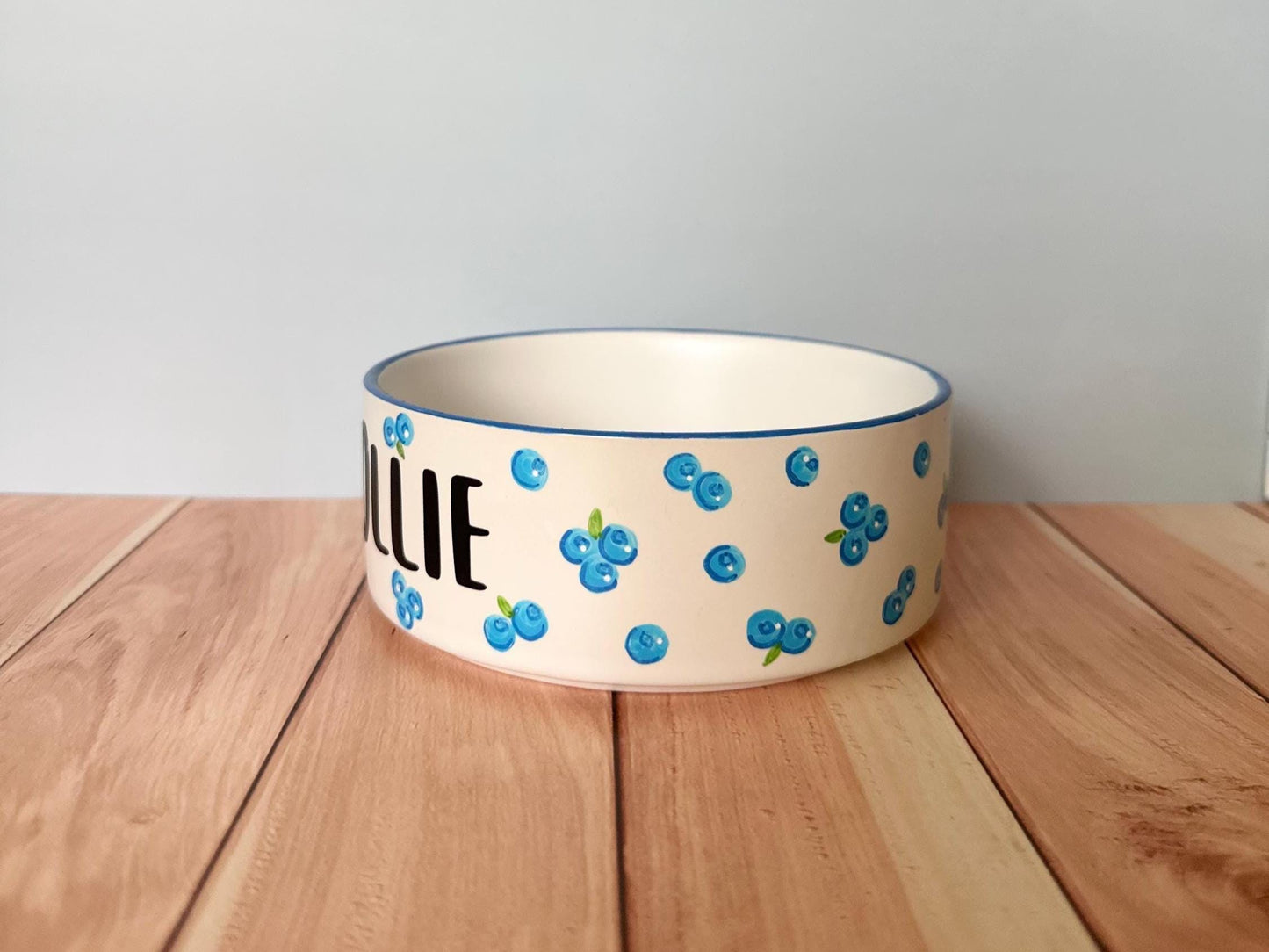 Personalized Hand-Painted Ceramic Pet Bowl: Blueberry Design