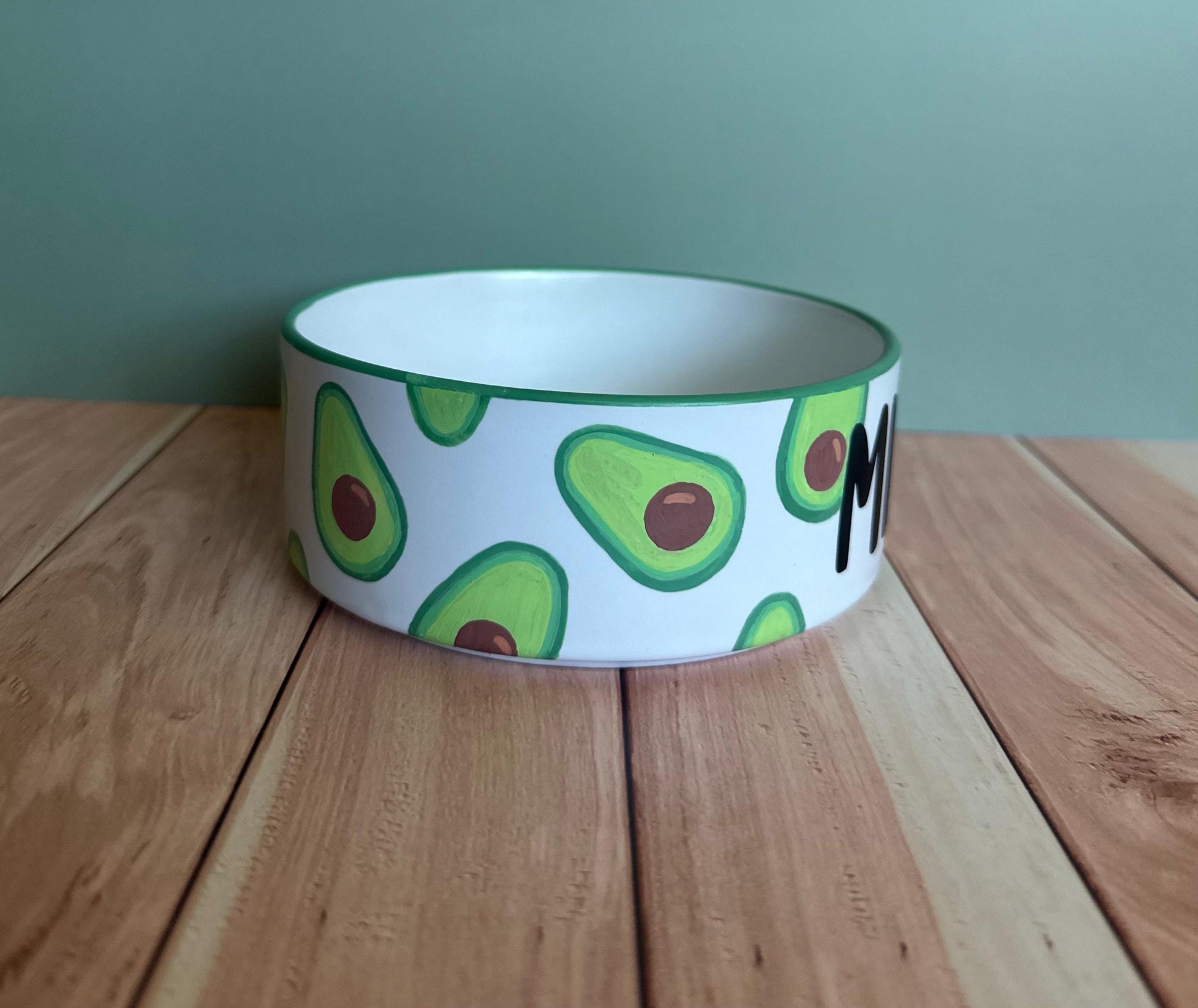 Personalized Avocado Pet Bowl: Hand-Painted Ceramic Food or Water Dish