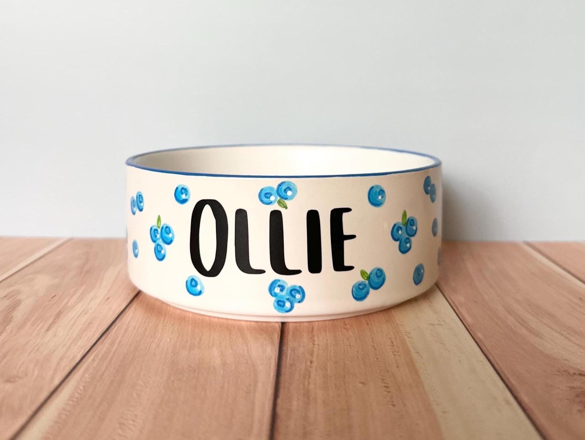 Personalized Hand-Painted Ceramic Pet Bowl: Blueberry Design