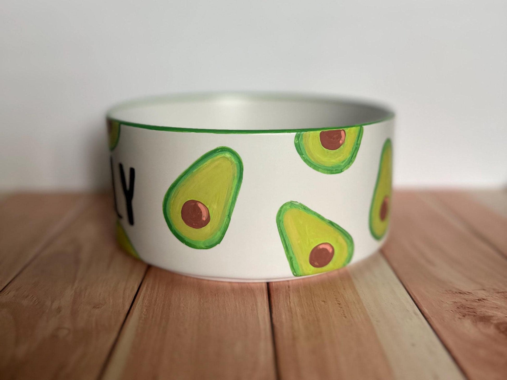 Personalized Avocado Pet Bowl: Hand-Painted Ceramic Food or Water Dish