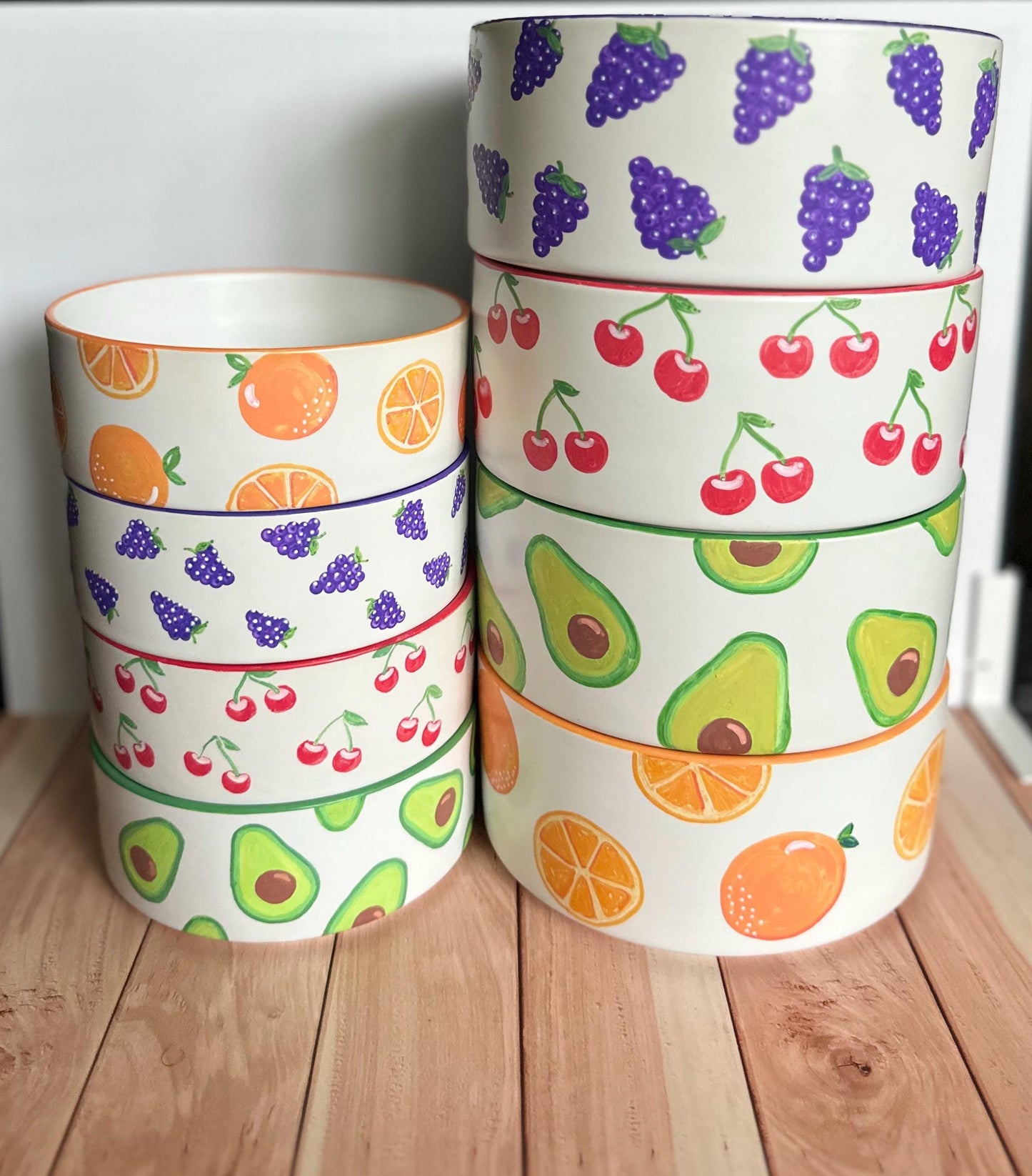 Personalized Hand-Painted Ceramic SMALL Dog and Cat Bowl Set: Fruit Design, Custom Name