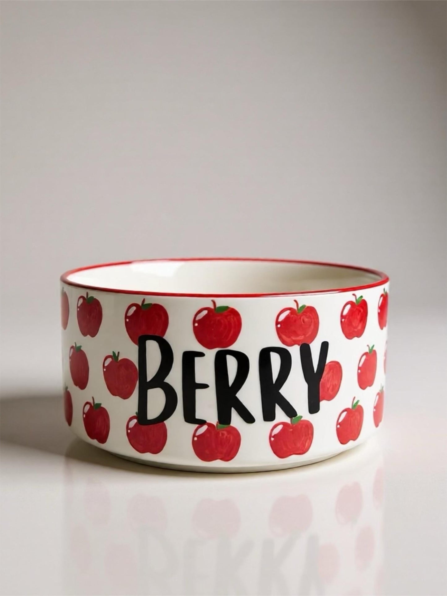 Personalized Apple Pet Bowl: Hand-Painted Ceramic Food or Water Dish