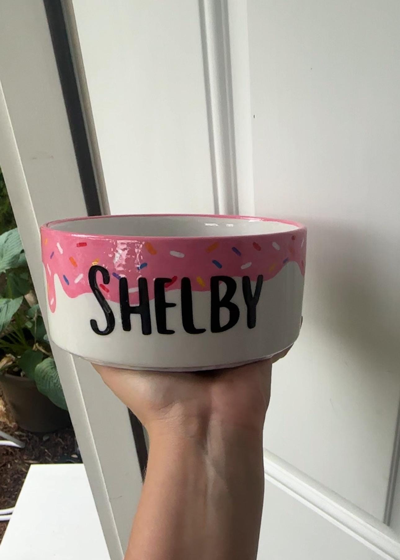 Personalized Donut Pet Bowl: Hand-Painted Ceramic Food or Water Dish