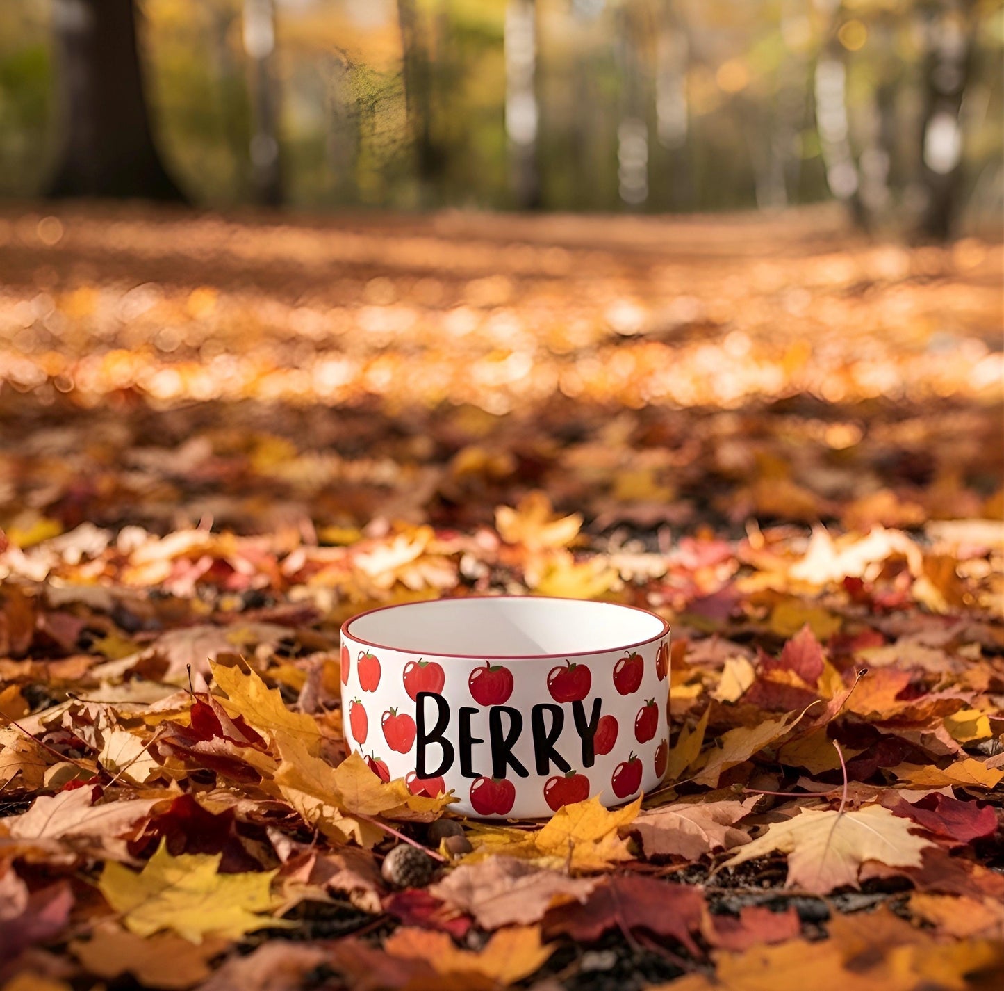 Personalized Apple Pet Bowl: Hand-Painted Ceramic Food or Water Dish