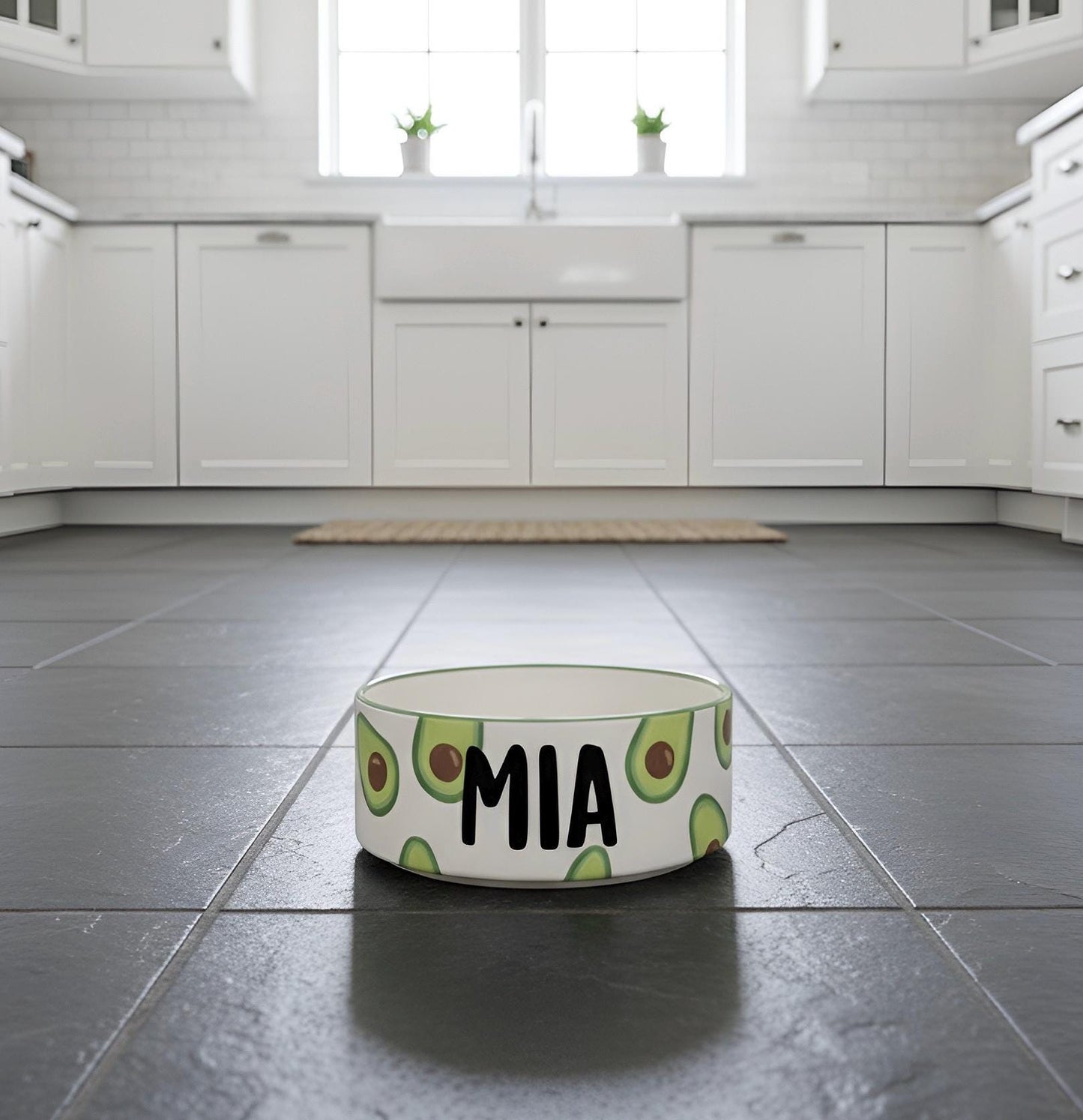 Personalized Avocado Pet Bowl: Hand-Painted Ceramic Food or Water Dish
