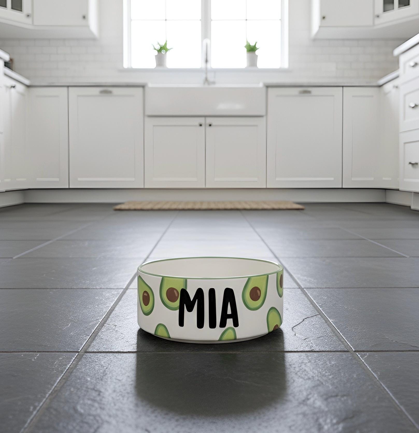 Personalized Avocado Pet Bowl: Hand-Painted Ceramic Food or Water Dish