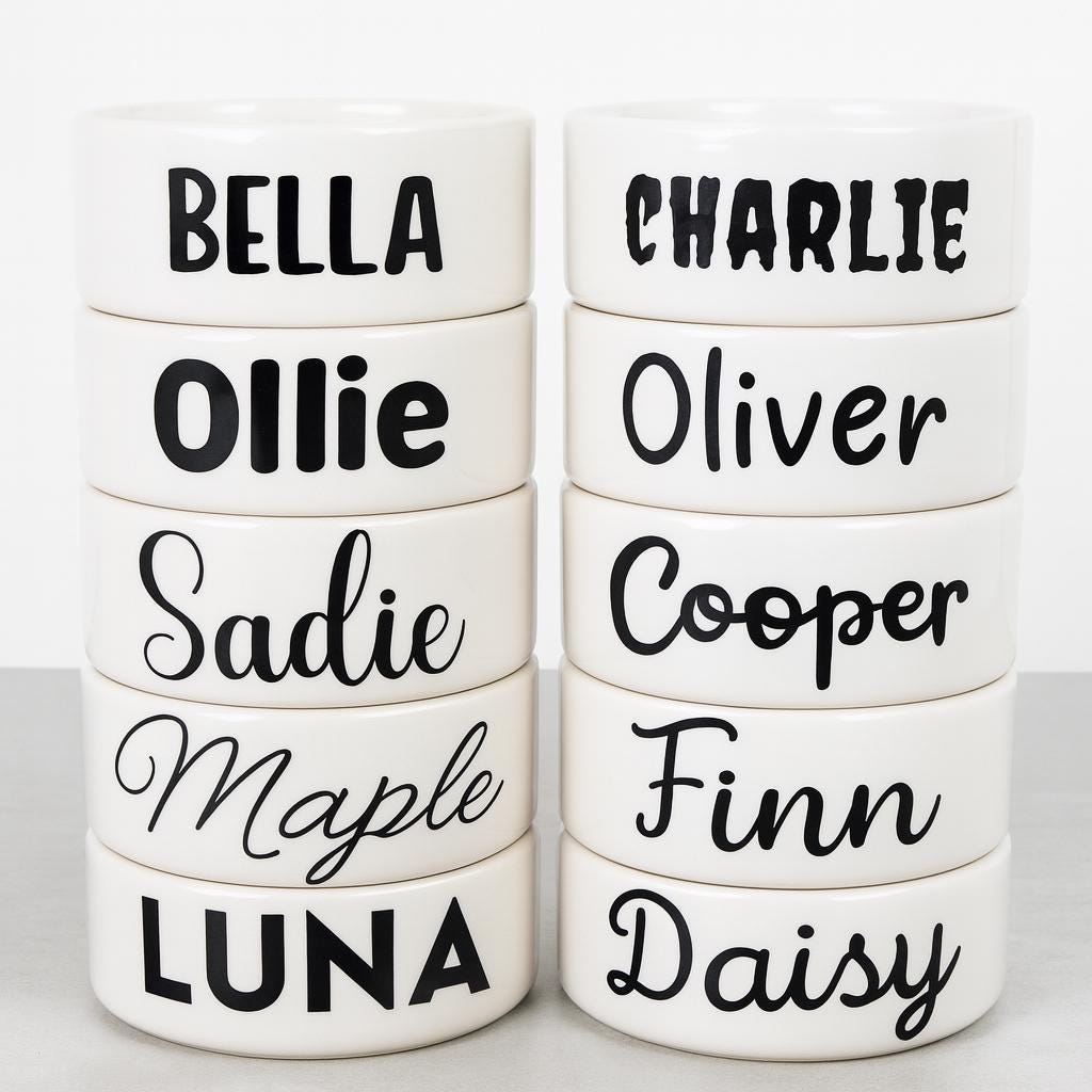 Personalized Brown Dog Bone Bowl: Hand-Painted Ceramic Food and Water Dish