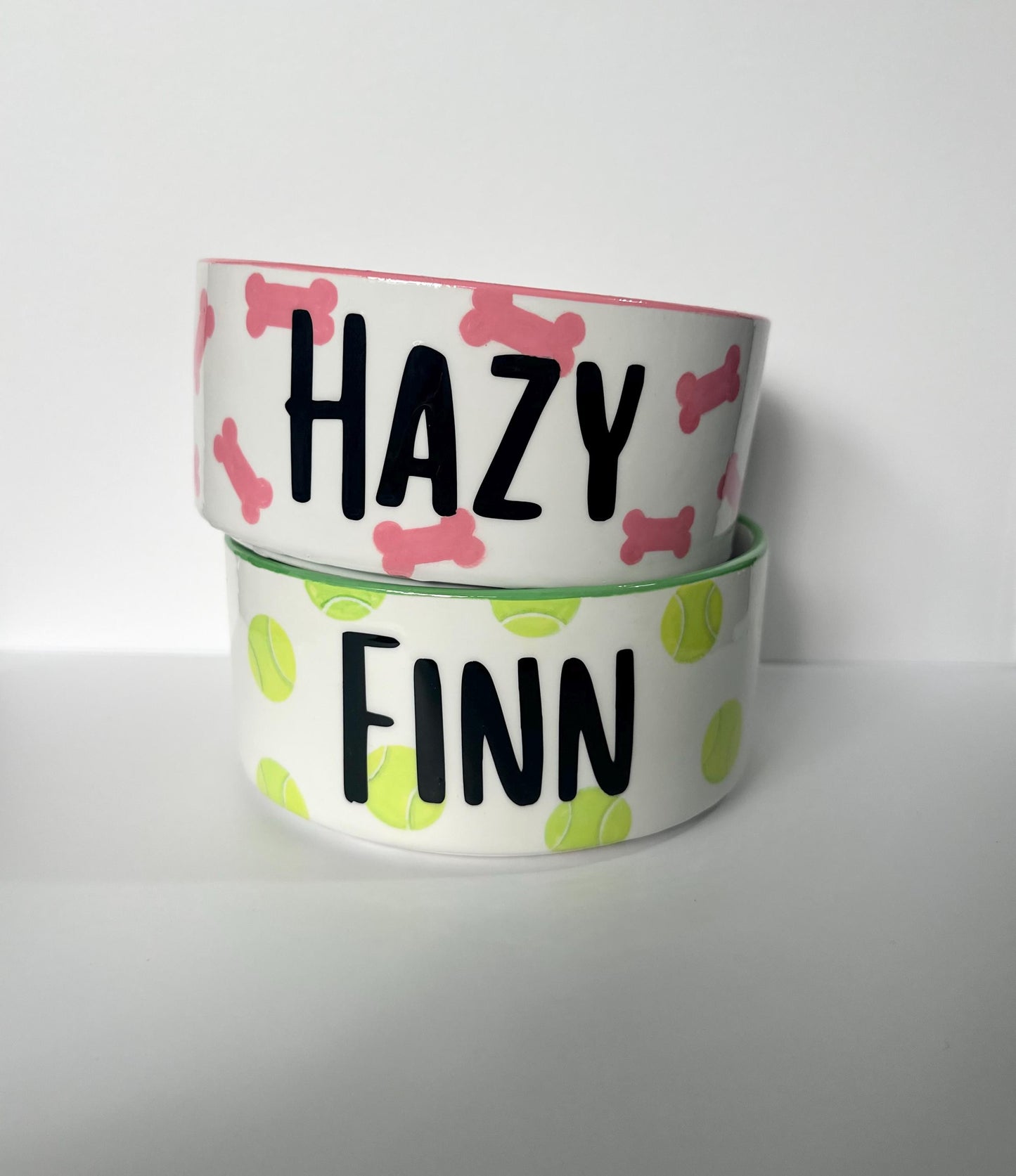 Personalized Hand-Painted Ceramic SMALL Dog and Cat Bowl Set: Fruit Design, Custom Name