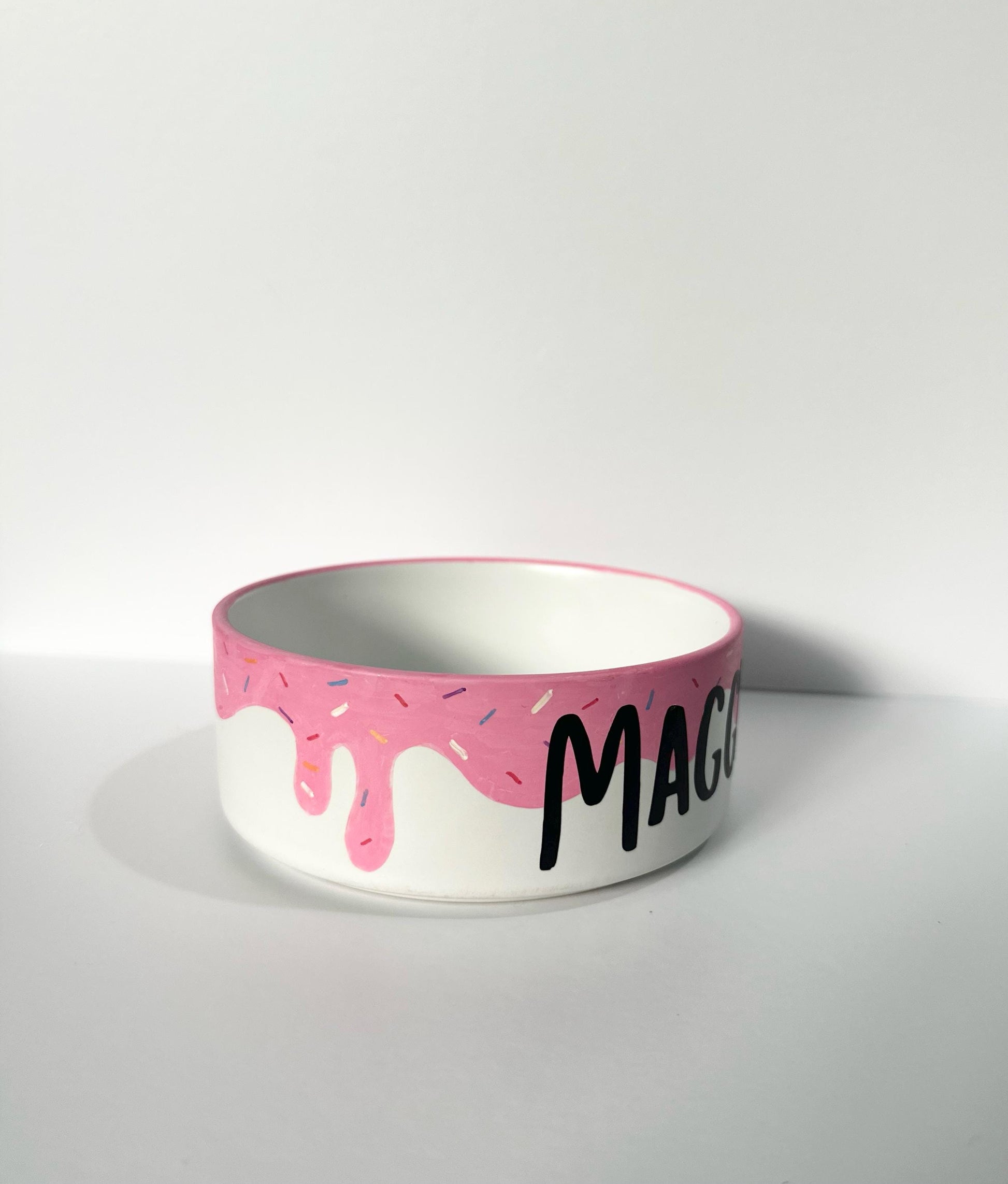 Personalized Donut Pet Bowl: Hand-Painted Ceramic Food or Water Dish