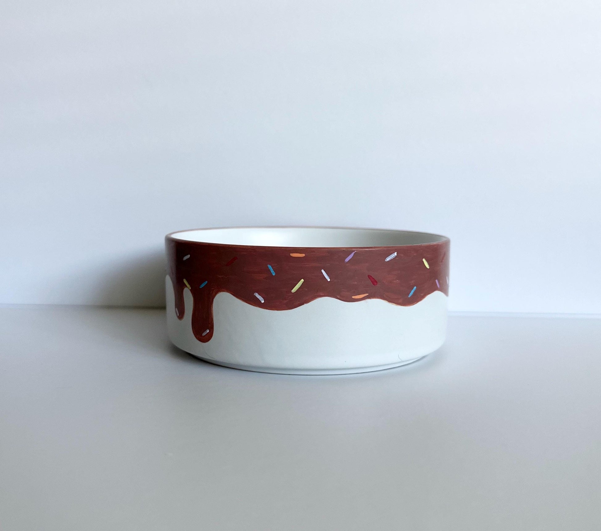 Hand-Painted Donut Dog Bowl with Sprinkles | Ceramic Food & Water Dish | Fun Pet Feeding Bowl