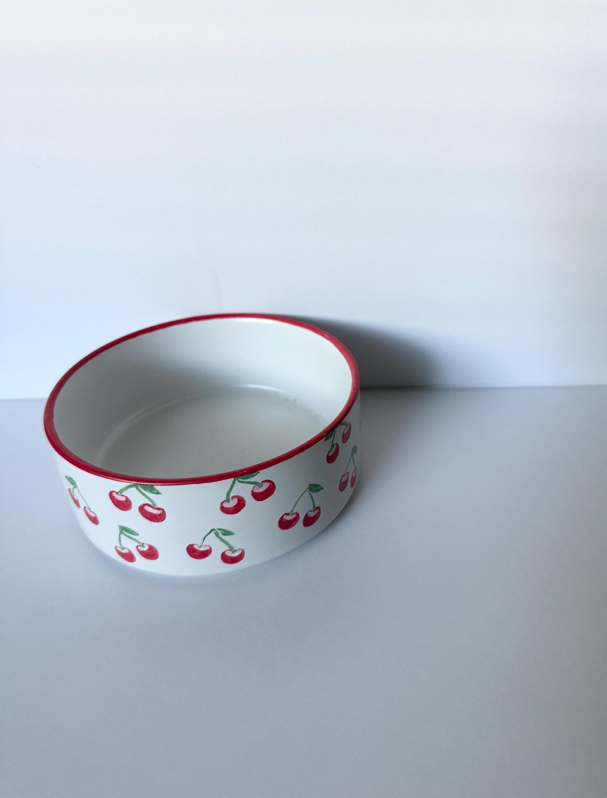 Personalized Hand-Painted Ceramic Pet Bowl: Cherry Design