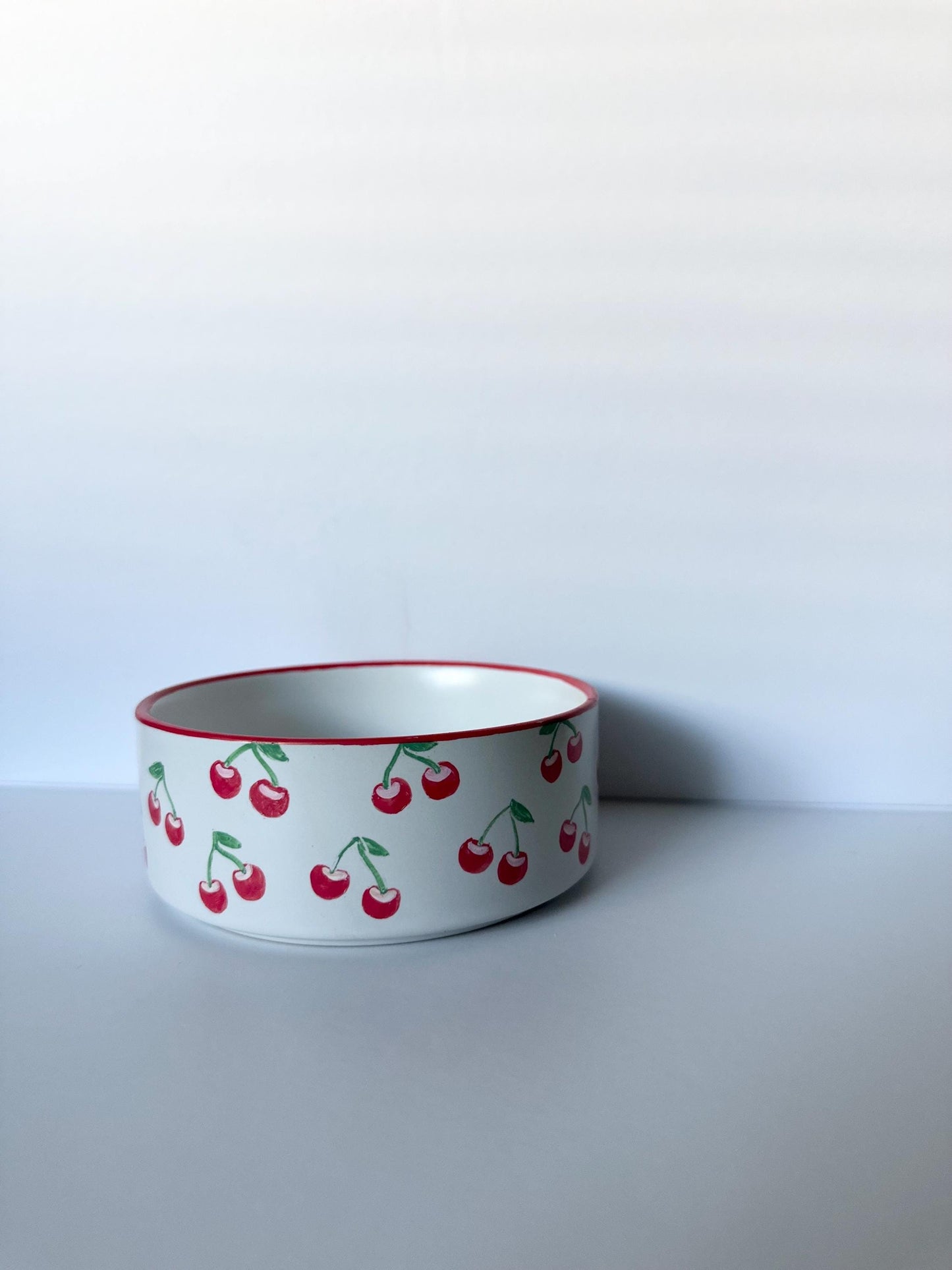 Personalized Hand-Painted Ceramic Pet Bowl: Cherry Design