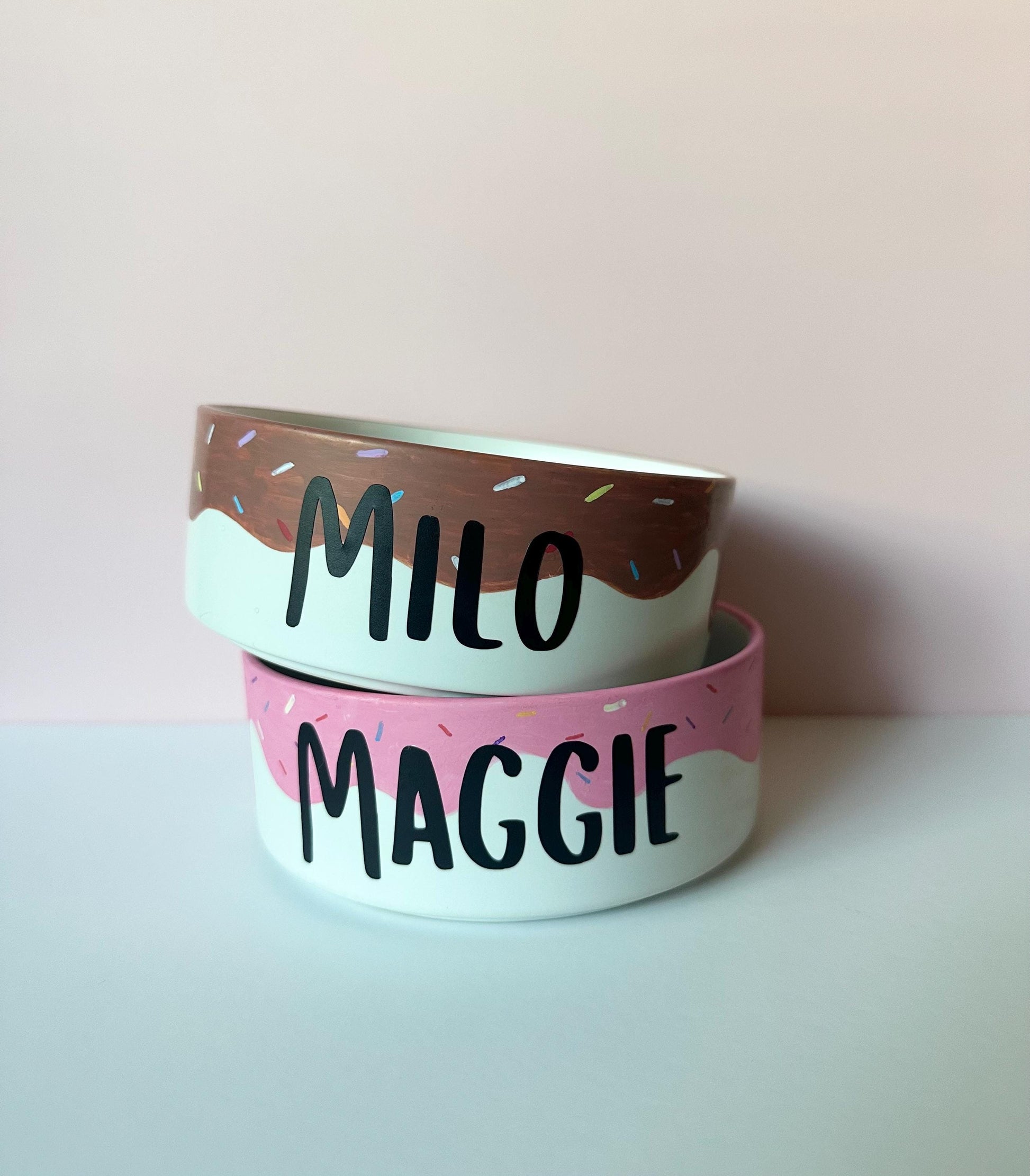 Personalized Donut with Sprinkles Pet Bowl | Hand-Painted Ceramic Food & Water Dish | Custom Dog Bowl