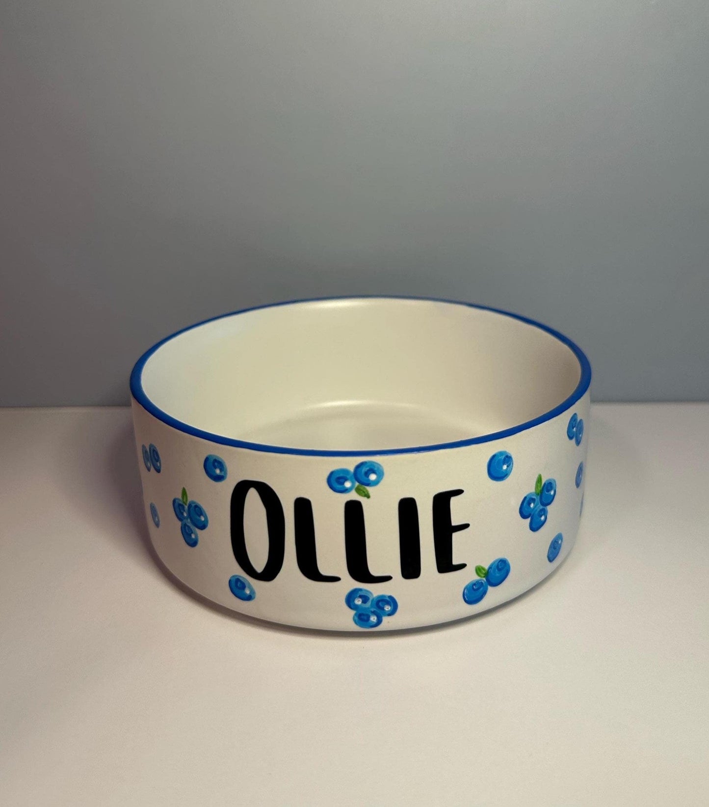 Personalized Hand-Painted Ceramic Pet Bowl: Blueberry Design