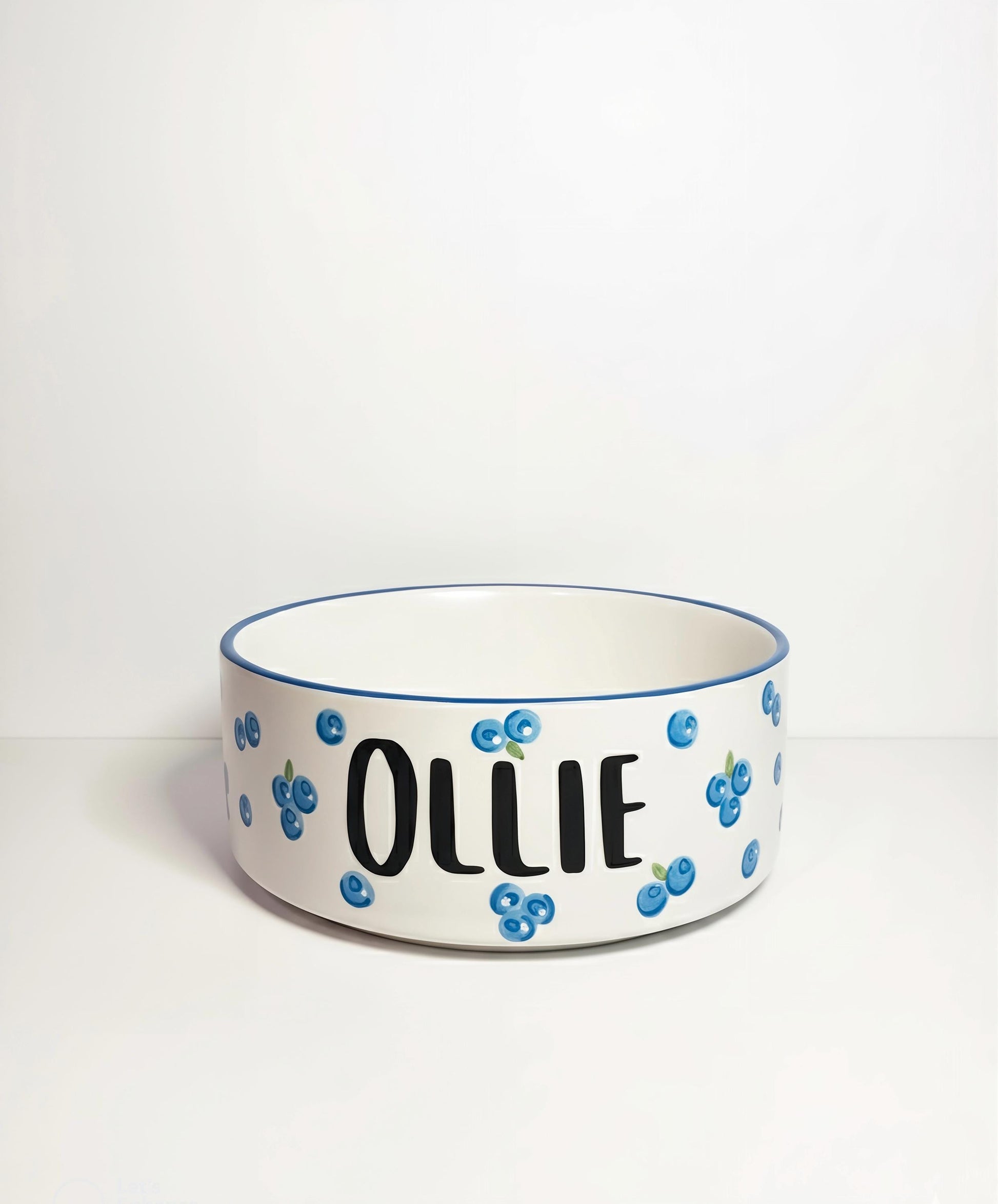 Personalized Hand-Painted Ceramic Pet Bowl: Blueberry Design