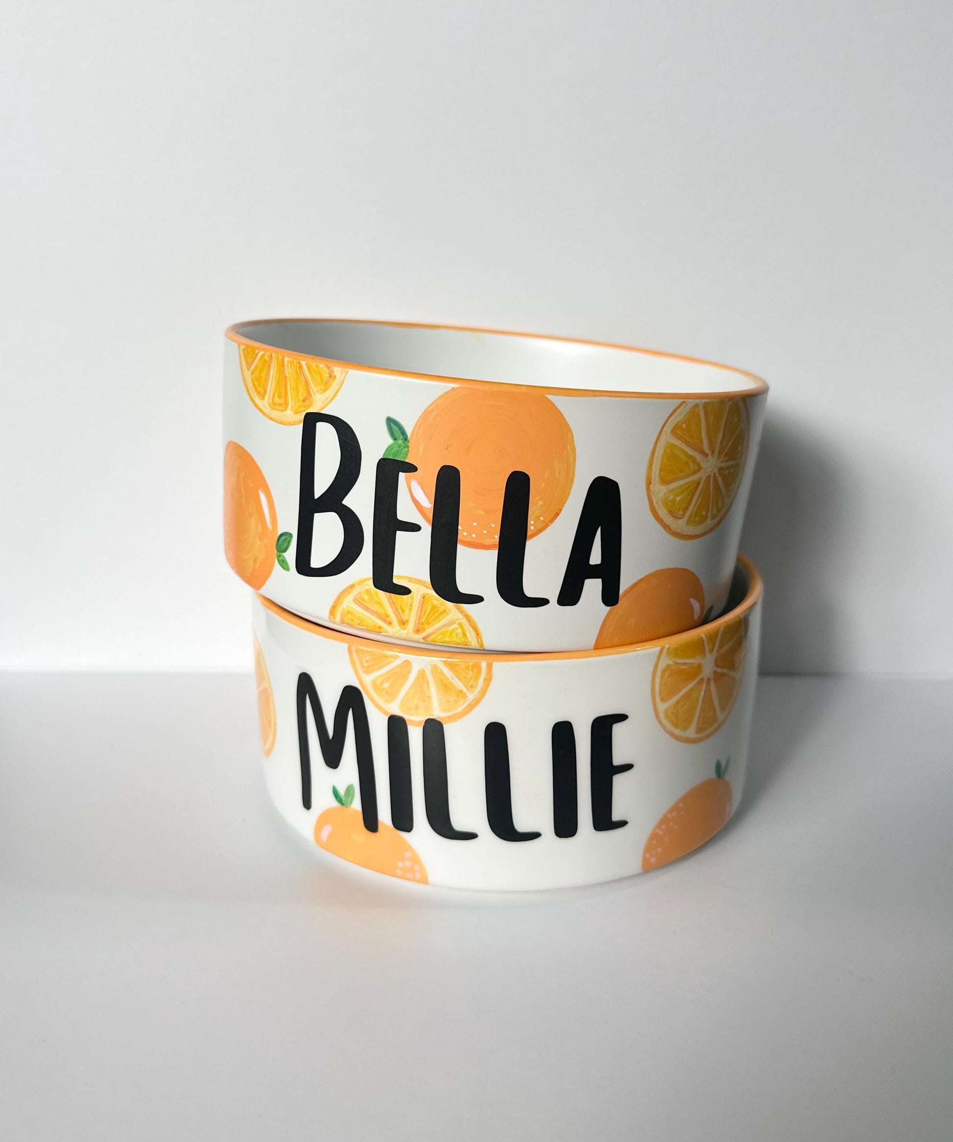 Personalized Hand-Painted Ceramic SMALL Dog and Cat Bowl Set: Fruit Design, Custom Name