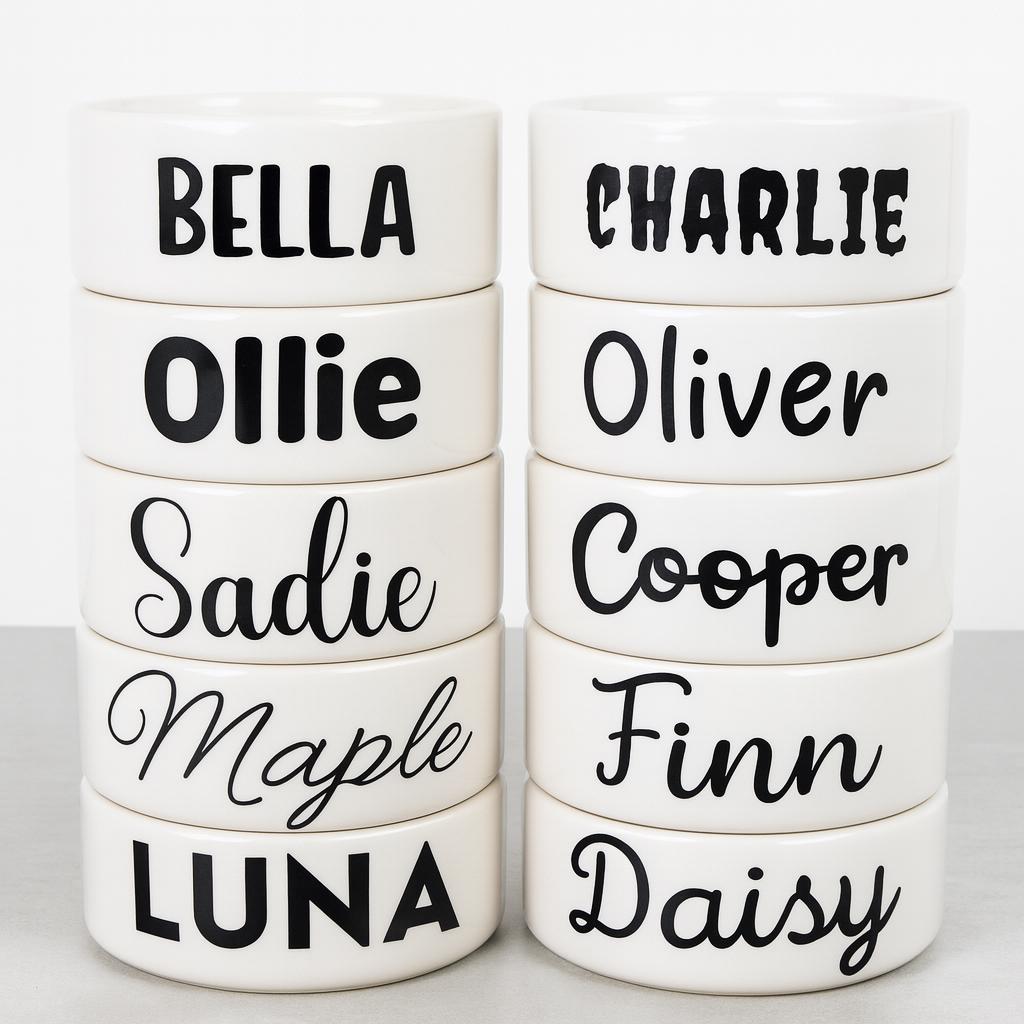 Personalized Hand-Painted Ceramic SMALL Dog and Cat Bowl Set: Fruit Design, Custom Name