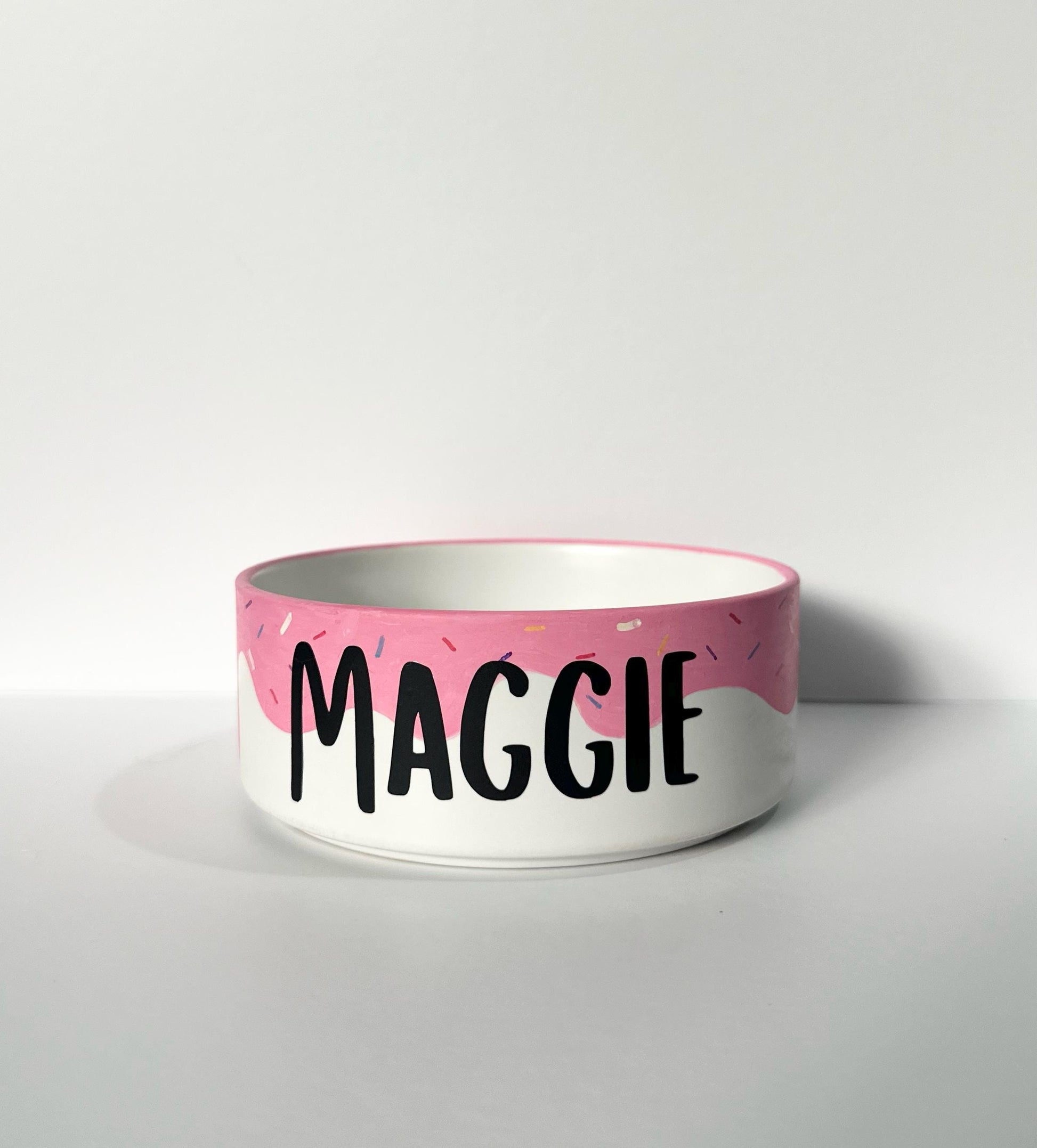 Personalized Donut Pet Bowl: Hand-Painted Ceramic Food or Water Dish