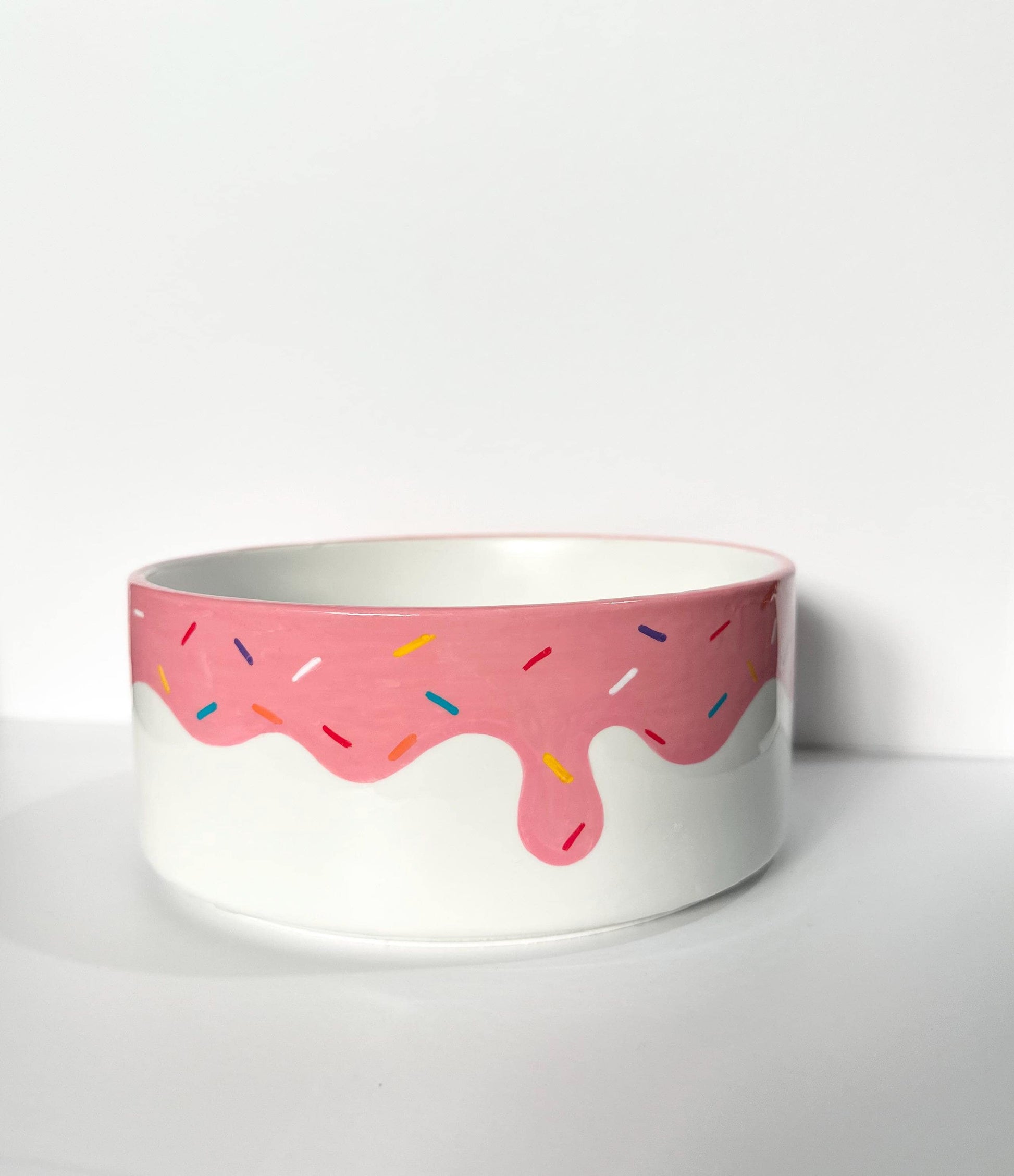 Personalized Donut with Sprinkles Pet Bowl | Hand-Painted Ceramic Food & Water Dish | Custom Dog Bowl