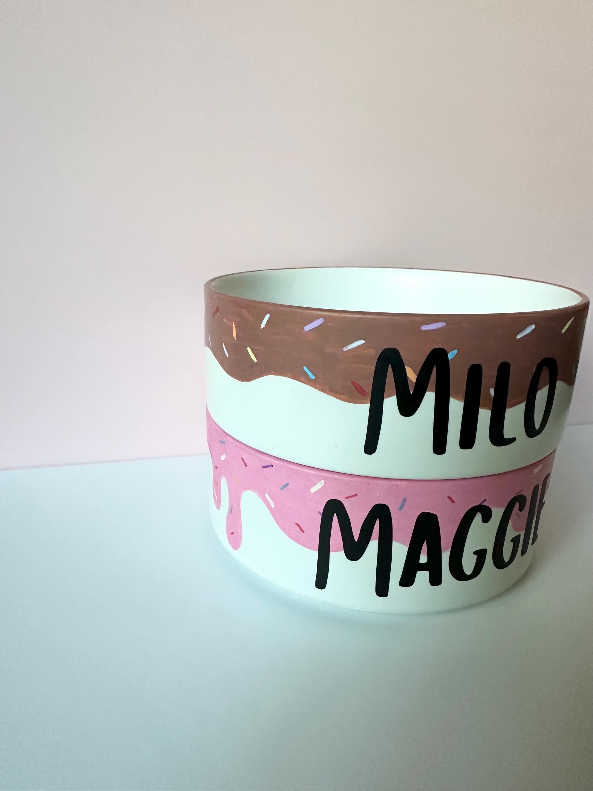 Personalized Donut with Sprinkles Pet Bowl | Hand-Painted Ceramic Food & Water Dish | Custom Dog Bowl