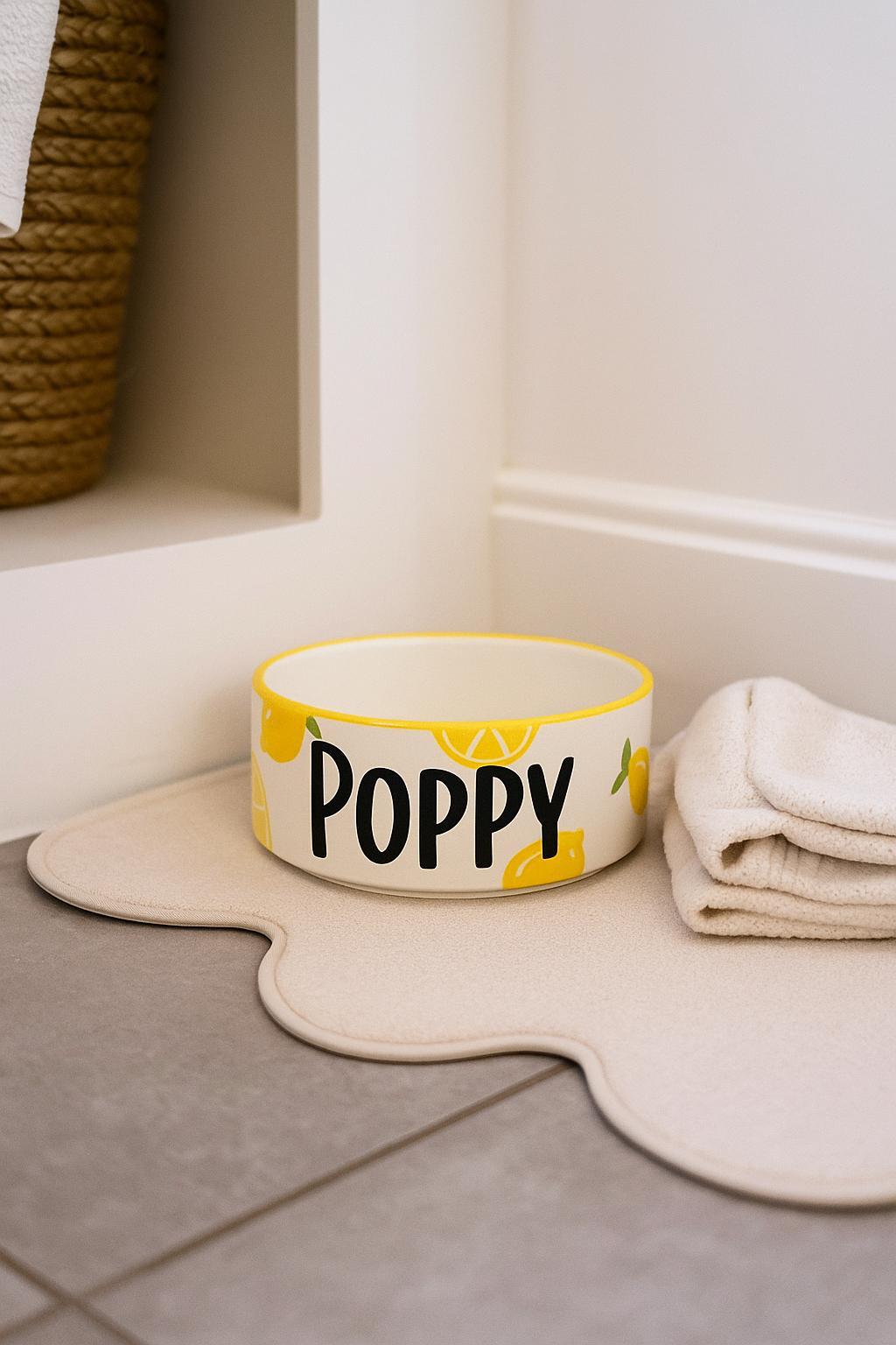 Personalized Lemon Pet Bowl Set: Hand-Painted Ceramic Dog & Cat Dish