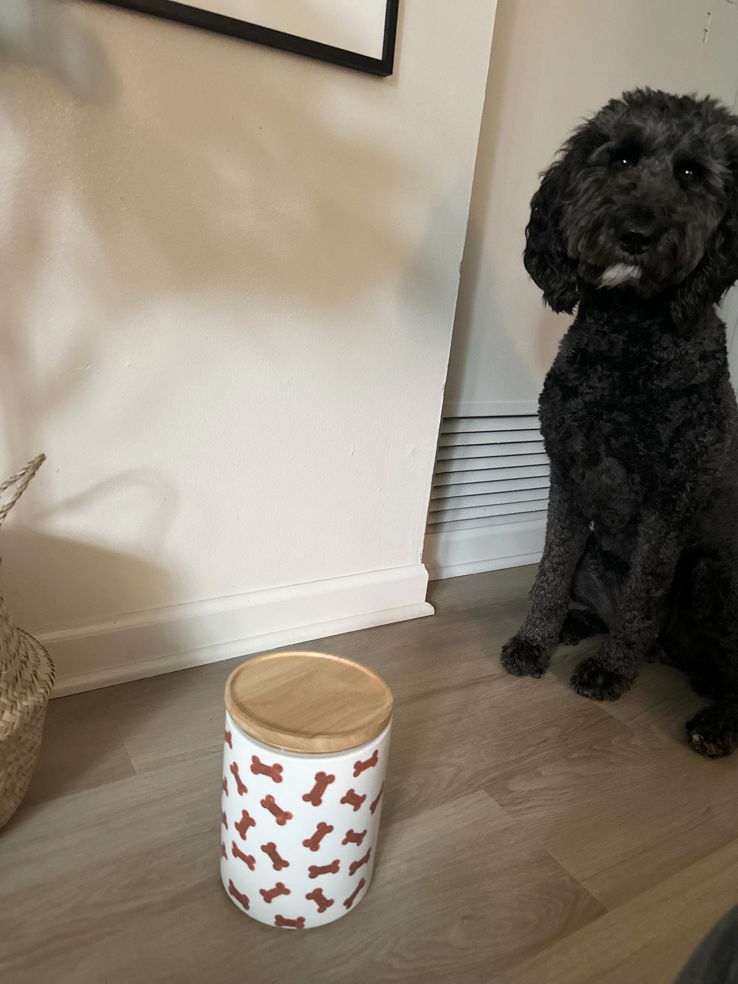 Personalized Large Hand-Painted Brown Dog Bone Ceramic Dog Treat Jar | Modern, Aesthetic Dog Treat Storage | Glazed in Resin