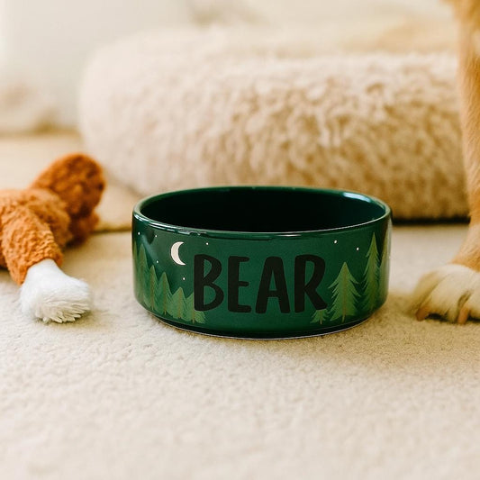Personalized Wilderness Pet Bowl: Hand-Painted Ceramic Food or Water Dish