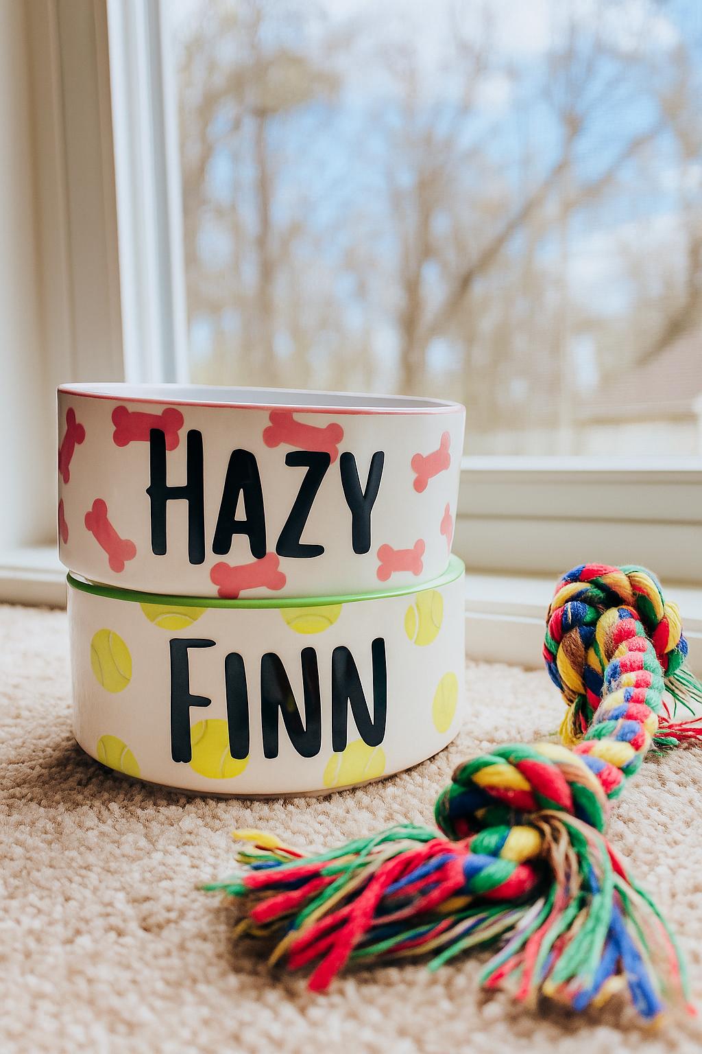 Personalized Hand-Painted Ceramic SMALL Dog and Cat Bowl Set: Fruit Design, Custom Name