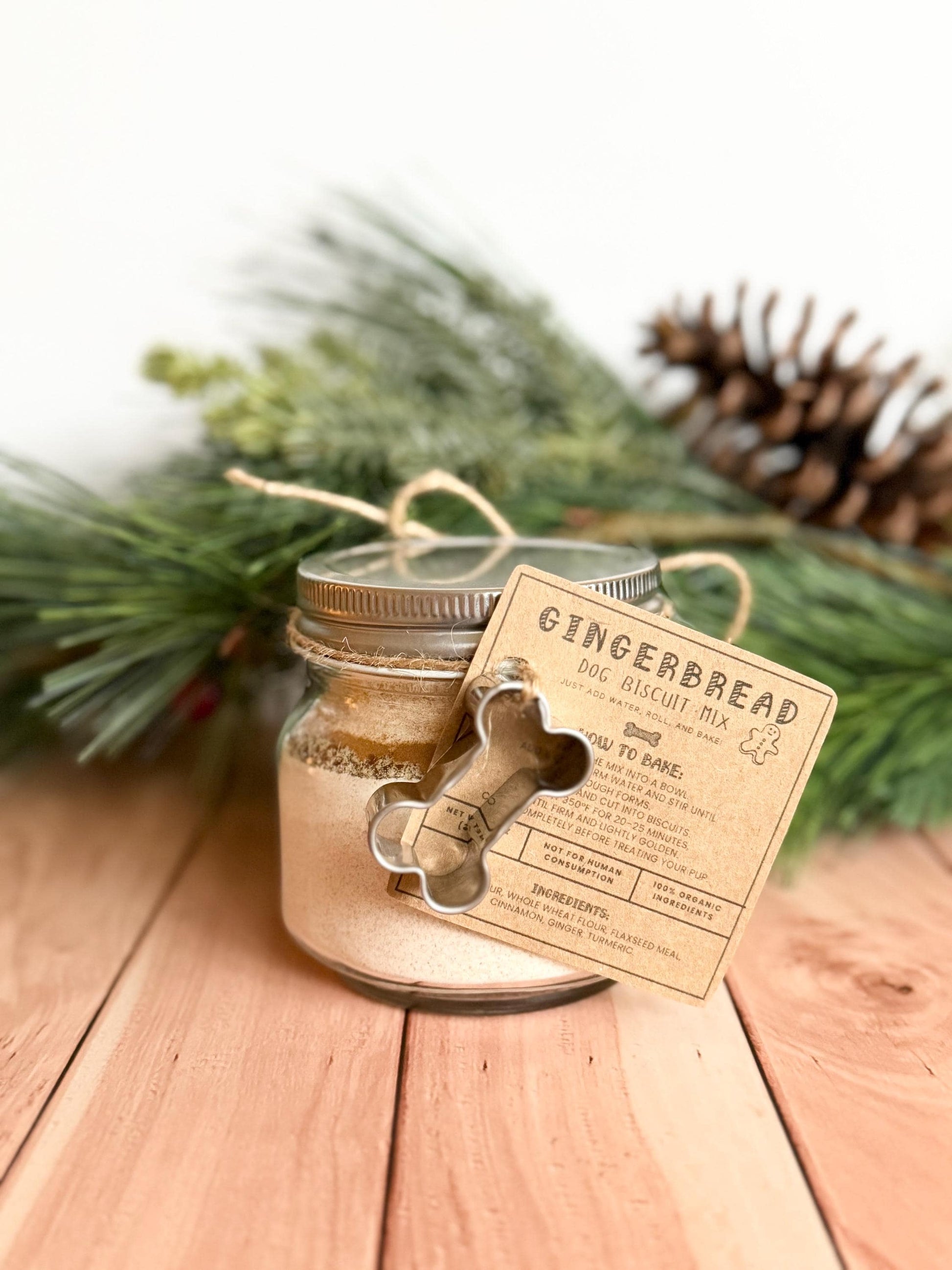 Gingerbread DIY Dog Biscuit Mix | TWO Bake Your Own Dog Cookies | Jar Mix Set of Two with Cookie Cutter | Holiday Dog Treat Gift