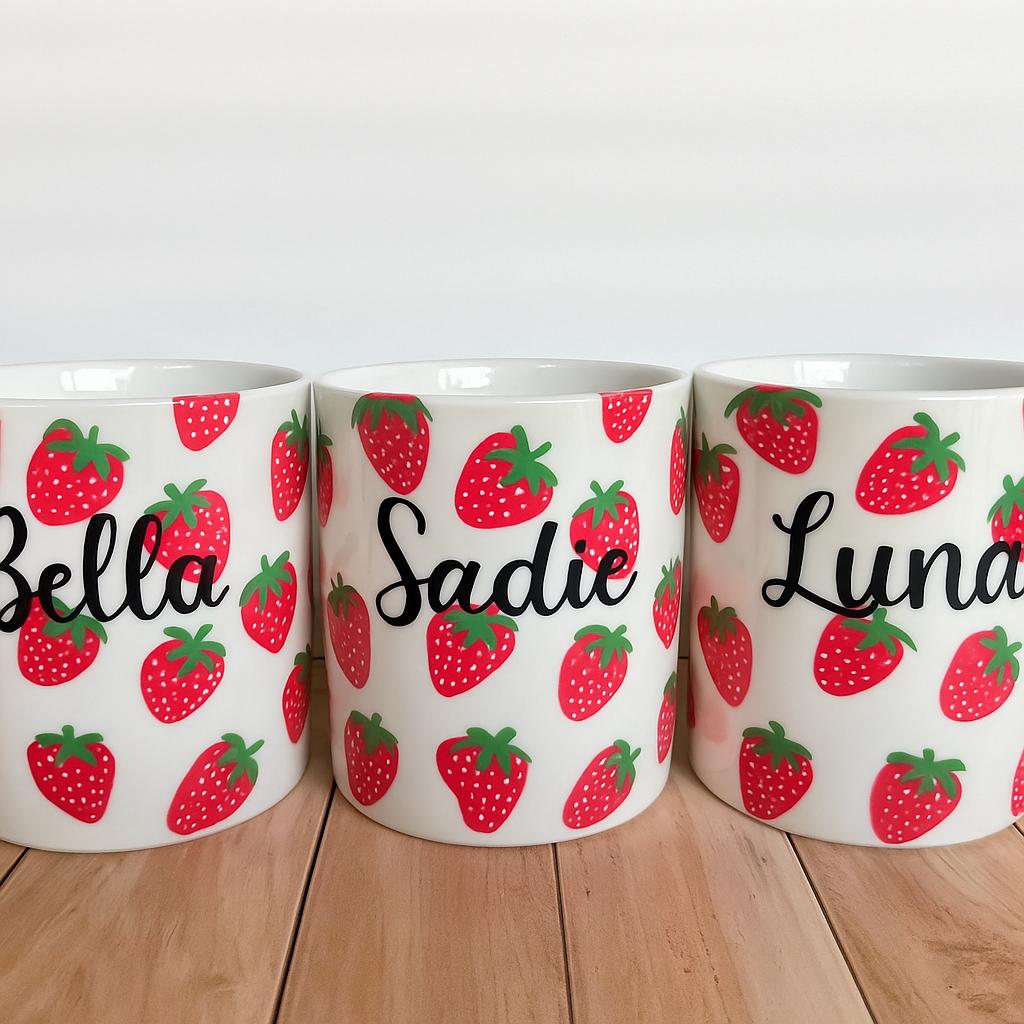 Personalized Hand-Painted Strawberry Pet Treat Jar | Small Ceramic Dog or Cat Food Storage, Custom Name Gift for Pet Lover