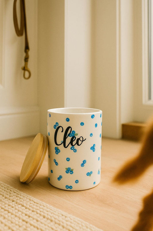 Personalized and Hand Painted Blueberry Pet Treat Jar