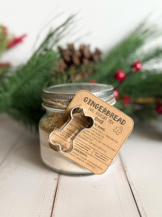 Gingerbread Dog Biscuit Mix in Jar with Cookie Cutter | DIY Dog Treat Kit | Christmas Dog Gift | Organic Pet Treat Mix
