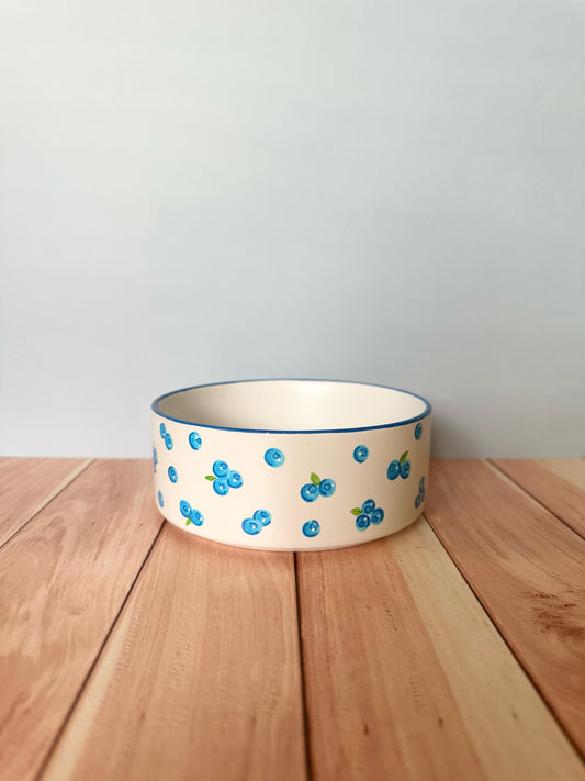 Blueberry Dog Bowl | Hand Painted Ceramic Pet Dish with Cute Blueberry Pattern, Durable Food Bowl for Dogs & Cats