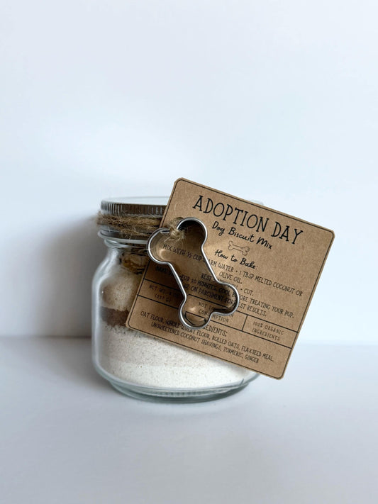 Adoption Day Dog Biscuit Mix | DIY Bake-At-Home Puppy Treats | Natural Homemade Dog Treat Mix in a Jar | Just Add Water + Oil 8oz