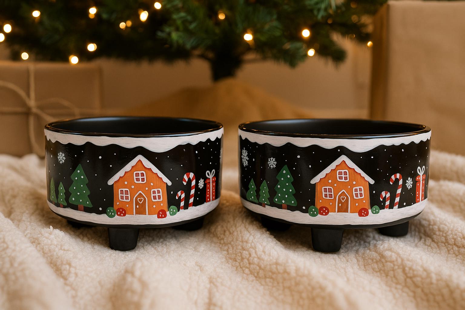 Gingerbread House Dog Bowl Set | Special Edition 3 Leg Christmas Bowls Design
