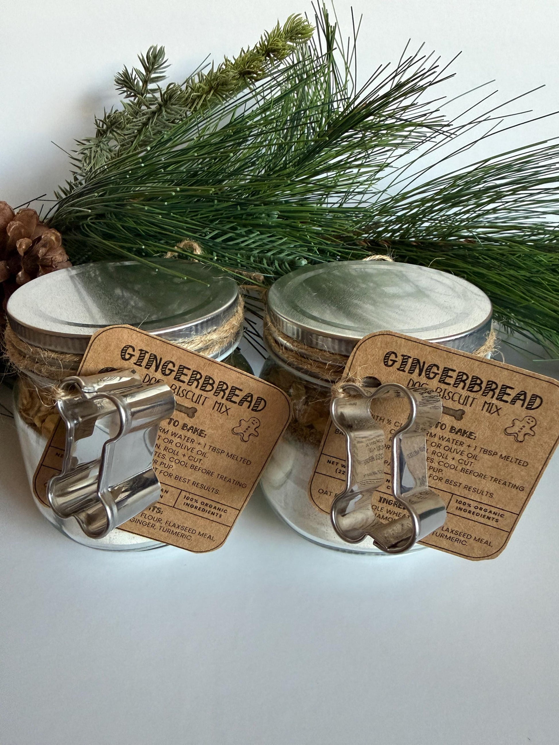 Gingerbread DIY Dog Biscuit Mix | TWO Bake Your Own Dog Cookies | Jar Mix Set of Two with Cookie Cutter | Holiday Dog Treat Gift