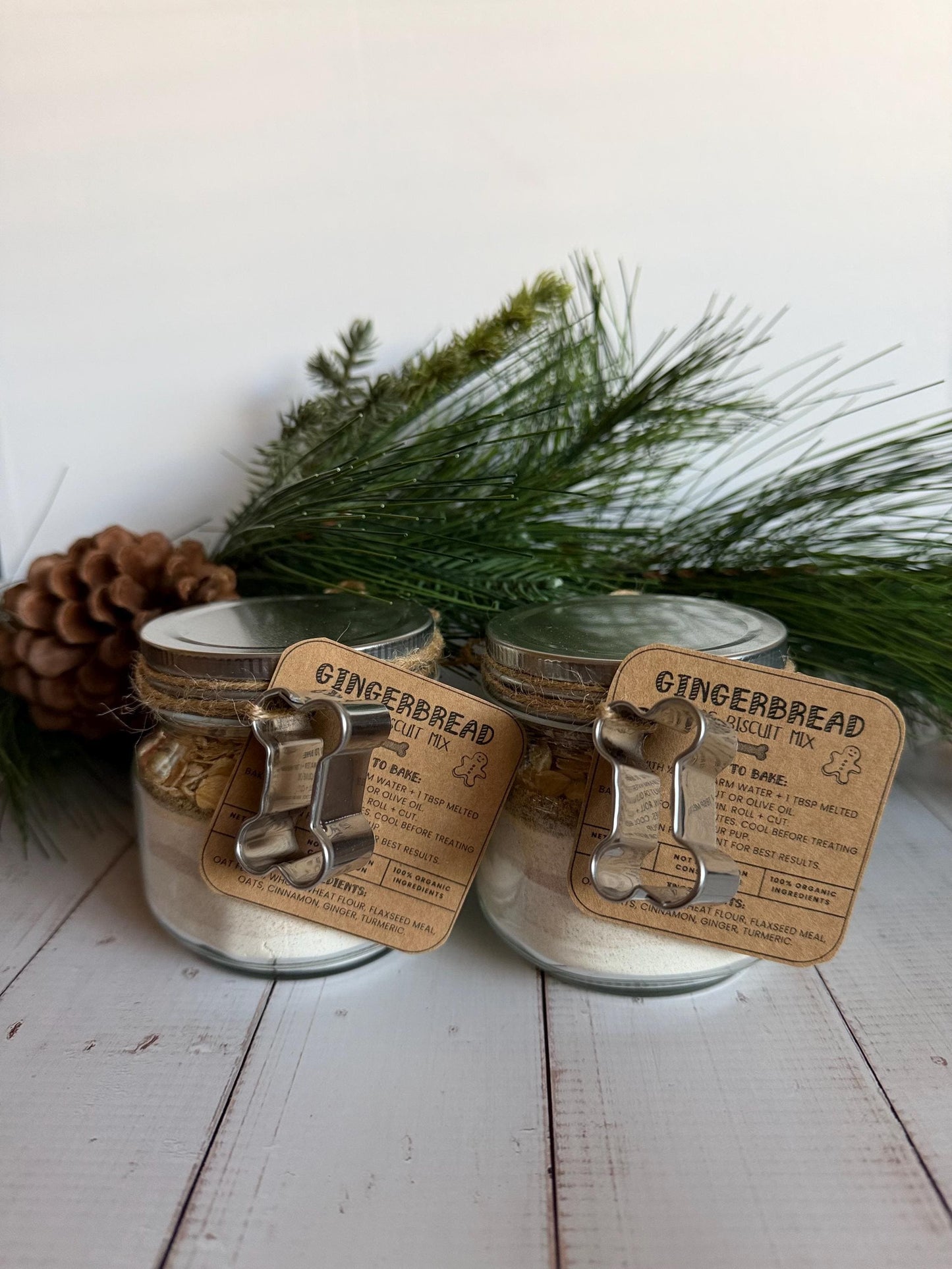 Gingerbread DIY Dog Biscuit Mix | TWO Bake Your Own Dog Cookies | Jar Mix Set of Two with Cookie Cutter | Holiday Dog Treat Gift