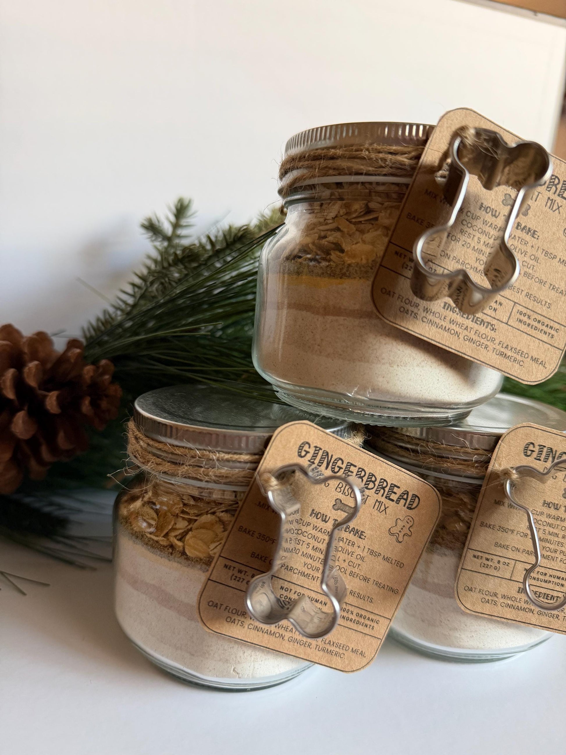 Gingerbread Dog Biscuit Mix | Three Bake Your Own Dog Cookie Jars | Organic Pet Treat Mix | Christmas Dog Gift