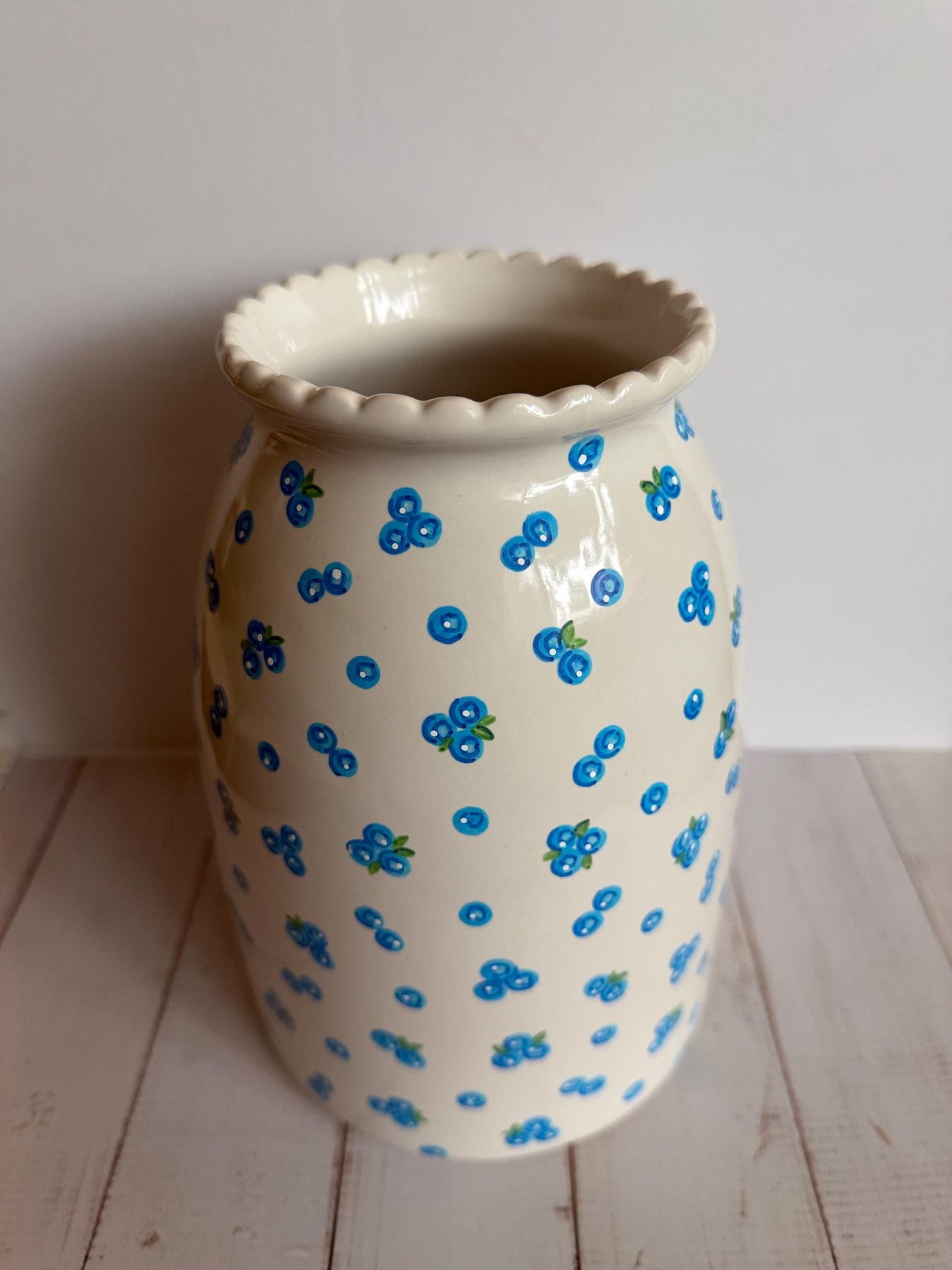 Hand Painted Blueberry Vase | Ceramic Flower Vase | Resin-Coated Modern White Vase | Cottagecore Home Decor