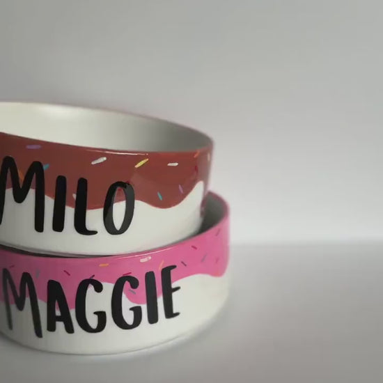 Cute Donut-Themed Dog Bowl Set | Hand-Painted Ceramic Pet Dish with Sprinkles | Personalized Pet Gift Glazed in Resin