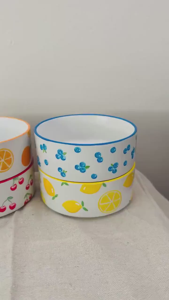 Personalized Hand-Painted Ceramic SMALL Dog Bowl Set | MIX and MATCH Fruit Design, Custom Name