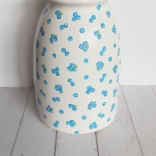 Hand Painted Blueberry Vase | Ceramic Flower Vase | Resin-Coated Modern White Vase | Cottagecore Home Decor