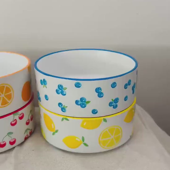 Personalized Lemon Pet Bowl Set: Hand-Painted Ceramic Dog & Cat Dish | Lemon Hand Painted Gift for Dog or Dog Parent
